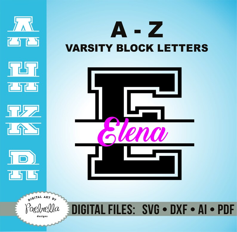 Download Varsity Block Split Letter Alphabet Split Font A-Z 26 | Etsy