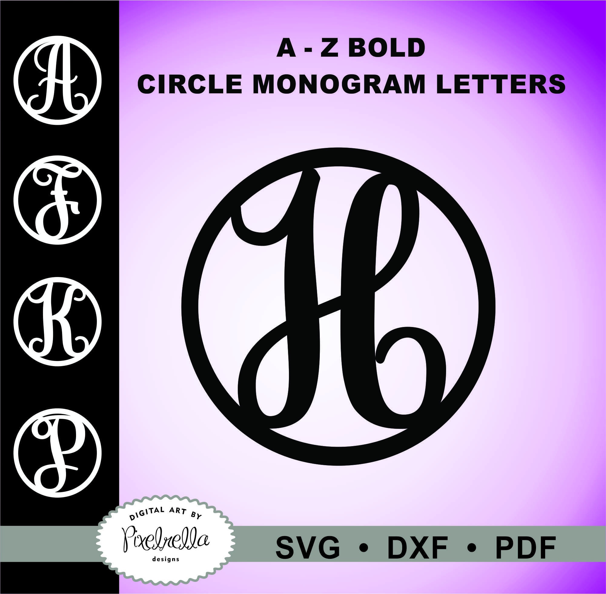 Download Circle Script Monogram Letters A-Z SVG DXF PDF Silhouette ...