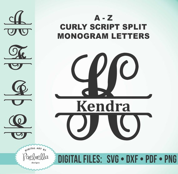 Download New Curly Script Vine Monogram Split Letter Alphabet Split Etsy