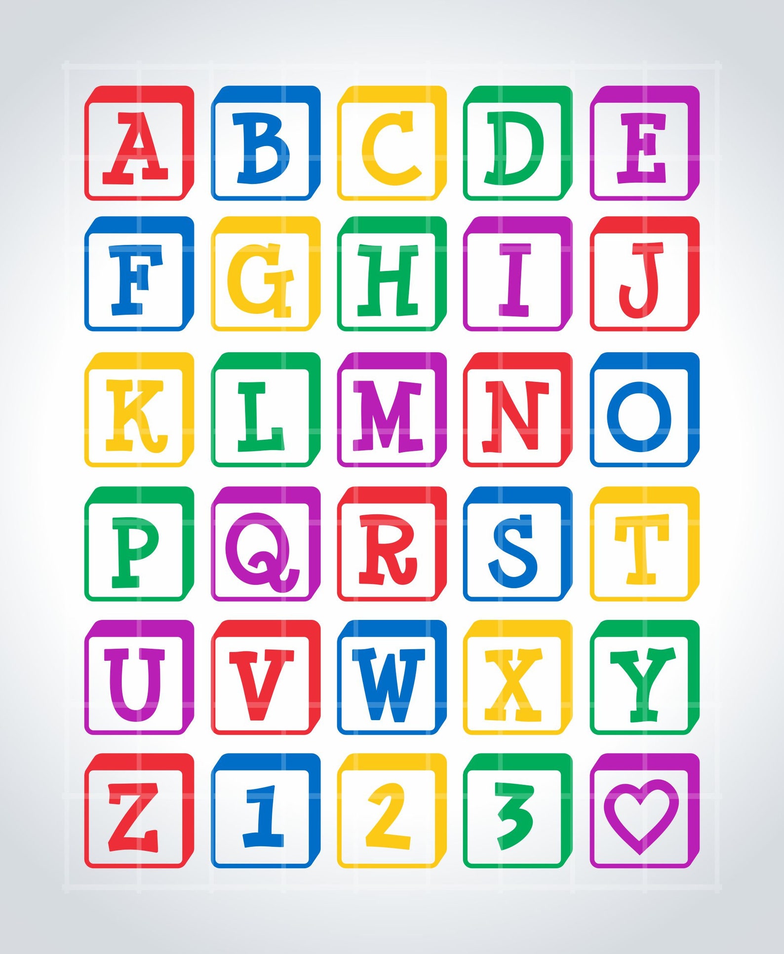 Abc Baby Block Primary Colors Letters 123 Baby Blocks Svg Etsy