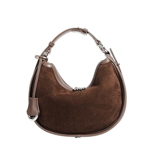 Wildleder Damentasche - Retro Halbmond Schulter und Crossbody Tasche aus Rindsleder Wildleder, Stilvolle Unterarm Handtasche für Frauen.
