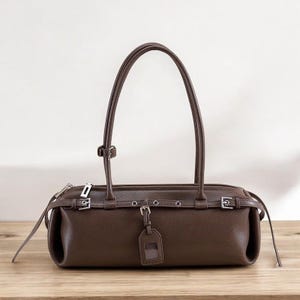 Premium Khaki Kuh Leder Bowling Tragetasche - Hochwertige, Allzwecktasche mit langem Griff. Schultertasche aus Leder.