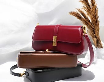 Vintage Genuine Cowhide Leather Underarm Shoulder Bag – Women's Luxury Crossbody Handbag.