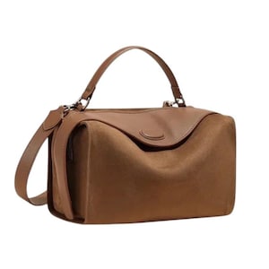 Suede Leather Boston Bag: Retro Shoulder Crossbody Handbag