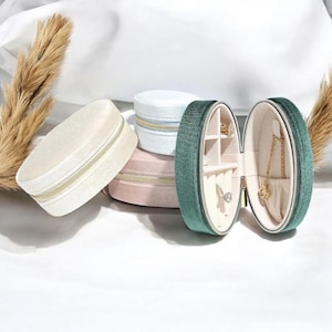 Reisen-Schmuck-Box. Schmuckschatulle aus Samt. Schmuckaufbewahrung. Oval Samt Schmuckschatulle. Geschenkschachtel.
