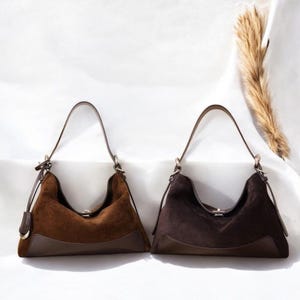 Elegant Women&#39;s Suede Tote Bag - Genuine Leather Shoulder Purse.
