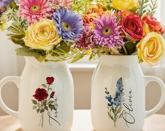 Birth Month Flower Vase, Personalized Ceramic Flower Vase with Name, Birthday Gift, Gift for Her, Mini Ceramic Vase, Mom Sister, Home Decor