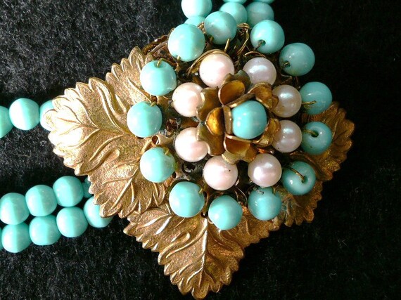 Miriam Haskell Signed Turquoise and Pearl Necklac… - image 5