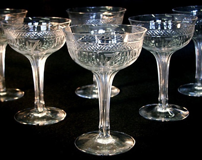 Vintage Crystal Hollow Stem Champagne Glasses Monogram MZB or MBZ Etsy