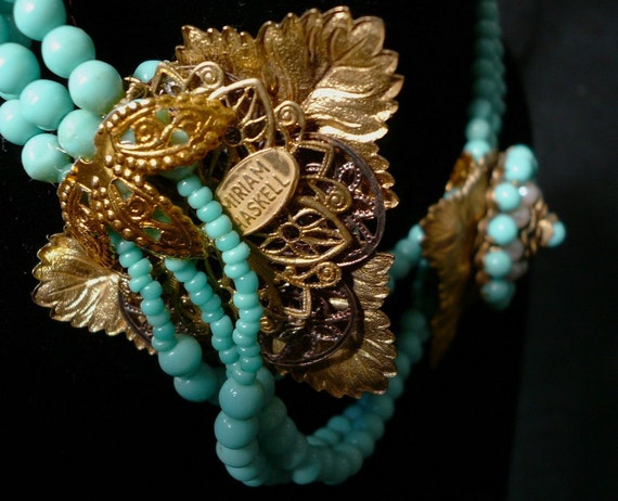 Miriam Haskell Signed Turquoise and Pearl Necklac… - image 3