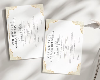 Certificat de mariage religieux musulman