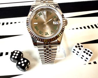 Reloj automático XIXI Time Pieces, números romanos verdes, 40 mm