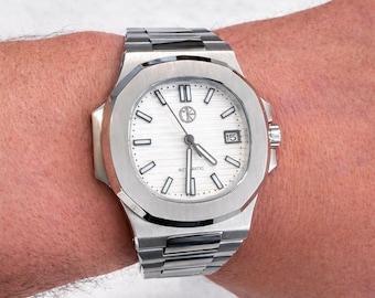 Reloj automático, esfera blanca, brazalete de acero inoxidable, 41 mm