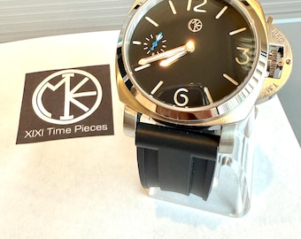 XIXI PAM Model with black Dial silver hour and minute hands & Blue blue seconds hand with black strap in 44mm