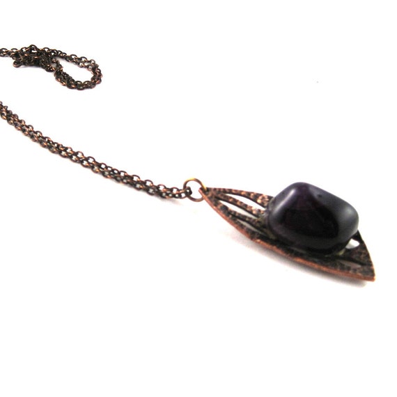 vintage copper and amethyst necklace - hammered c… - image 1