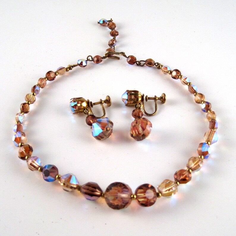 Vintage Topaz Costume Jewelry Set Aurora Borealis Finish Etsy