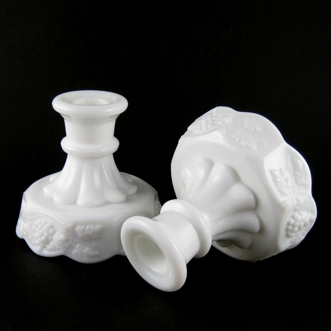Vintage Westmoreland Grape Panel Candle Holders Vintage Milk Glass