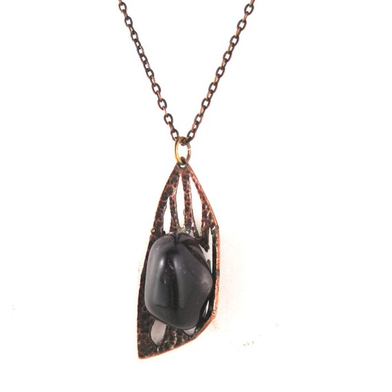 vintage copper and amethyst necklace - hammered c… - image 3