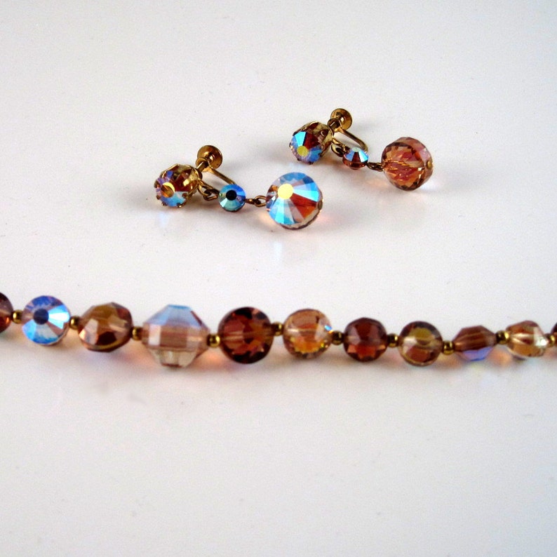 Vintage Topaz Costume Jewelry Set Aurora Borealis Finish Etsy
