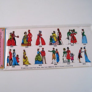 vintage die cut Merrimack Publishing stickers 19th century fashions