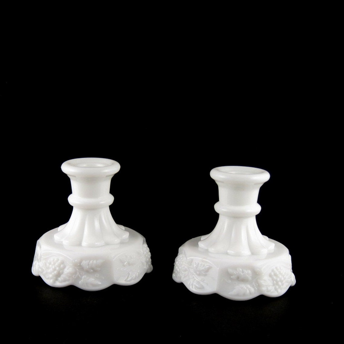 Vintage Westmoreland Grape Panel Candle Holders Vintage Milk Glass