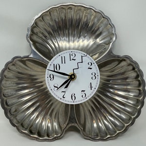 Upcycled Wall Clock Vintage Metal Scalloped Plate Quartz  Movement