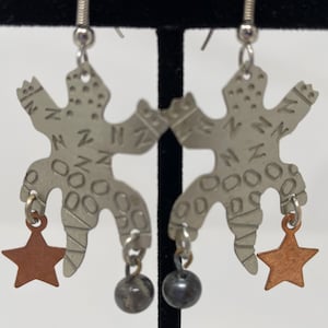 Lizard Charm Earrings Nickel Silver Etched Dangle