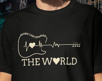 Guitarra Latido del Corazón SVG, Guitarra PNG, La Música Puede Cambiar la Palabra SVG, Diseño Gráfico de Cita Musical, Descarga Digital, Imágenes PNG Clipart, Archivo de Corte