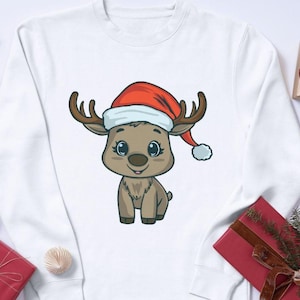 Cute Reindeer SVG Files, Christmas Reindeer Clipart PNG, Colored Layered Santa Hat Reindeer for Cricut, Holiday Design, Instant Download