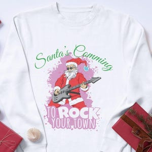 Rocking Santa Christmas SVG, Cool Santa Guitar Clipart PNG, Funny Rock Santa Design for Shirts & Holiday Decor Digital Download, Guitar Svg
