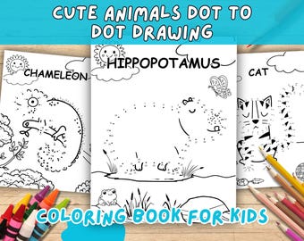 Dot to Dot Activity, Connect the Dots, Cute Animals Printable for Kids Coloring Pages, 48 Printable Preschool Activity Digital Download