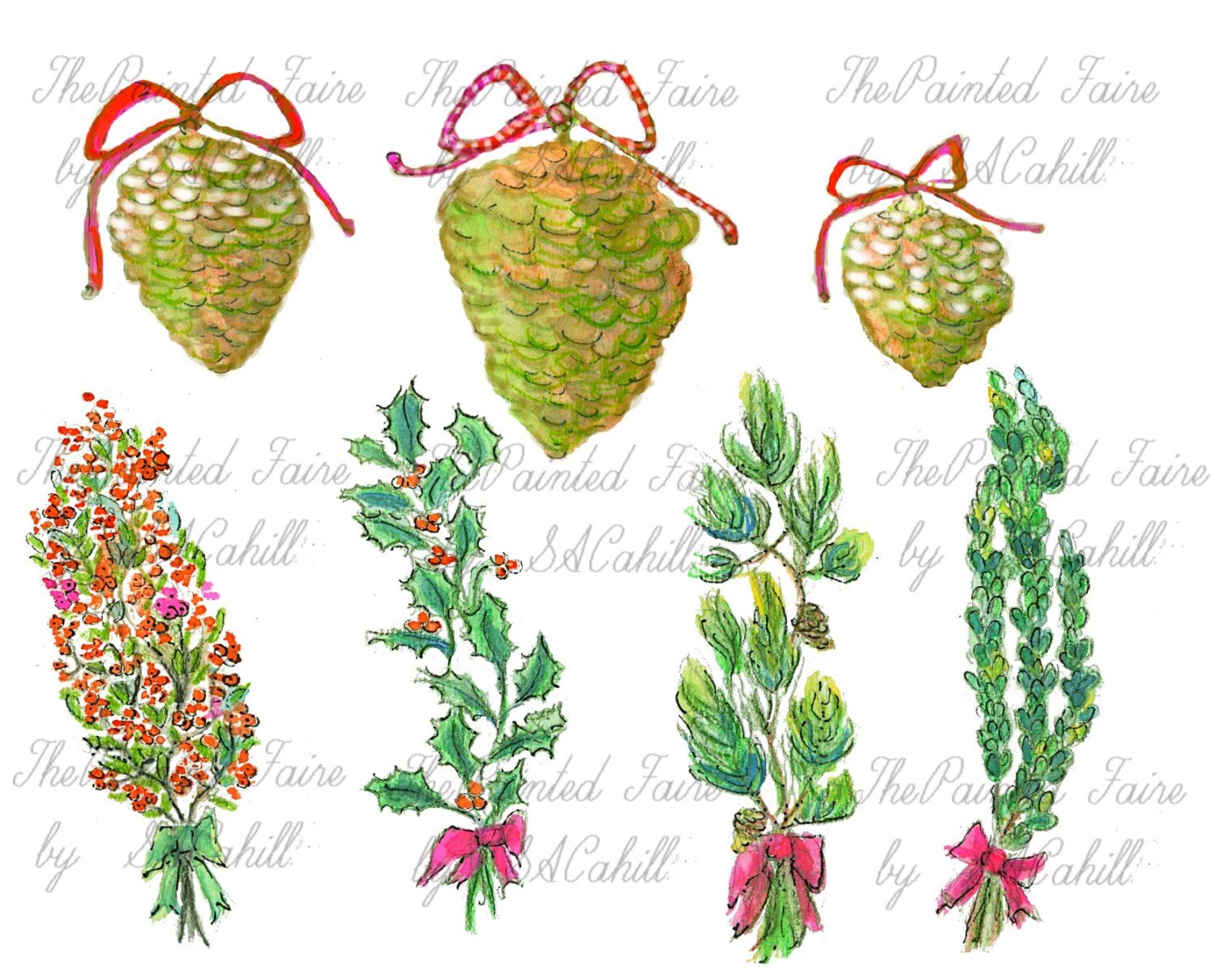 Winter Clip Art, Christmas Clip Art, Winter Greens Clip Art, Pine Cone ...