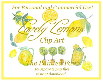Lemon Clip Art, commercieel gebruik citroen graphics, citroen kunst digitale download