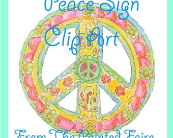 Clipart Znak Pokoju, Użytek Komercyjny, Clipart Hippie, Boho Clip AFlower Power Art, Cyfrowy Znak Pokoju Hippie, Wydrukowany Znak Pokoju