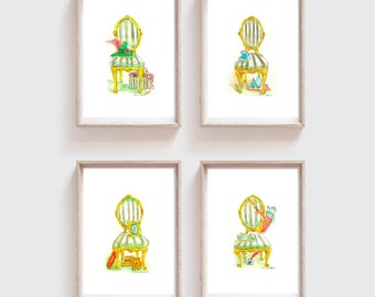 Digital Art Print Collection,  Wall Decor, Instant Download, Chair Art Print, Chair Painting, Chair Illustration