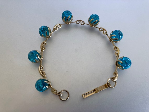 Vintage Teal Blue Glass Sphere Link Bracelet - image 1