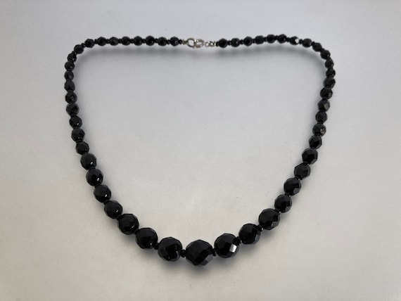 Vintage 1930's Faceted Black Glass Bead Necklace - image 10