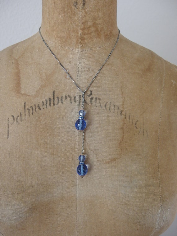 Vintage 1930's Blue Glass Lariat Necklace - image 2