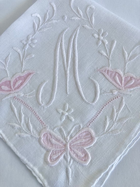 Vintage 1950's Pink Embroidered Applique Initial … - image 8