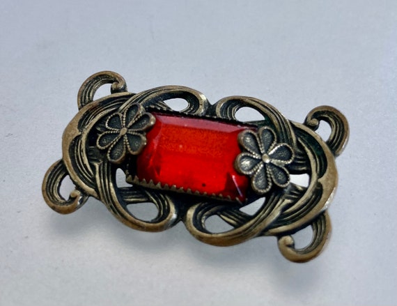 Vintage 1930's Art Deco Red Glass Brooch - image 7