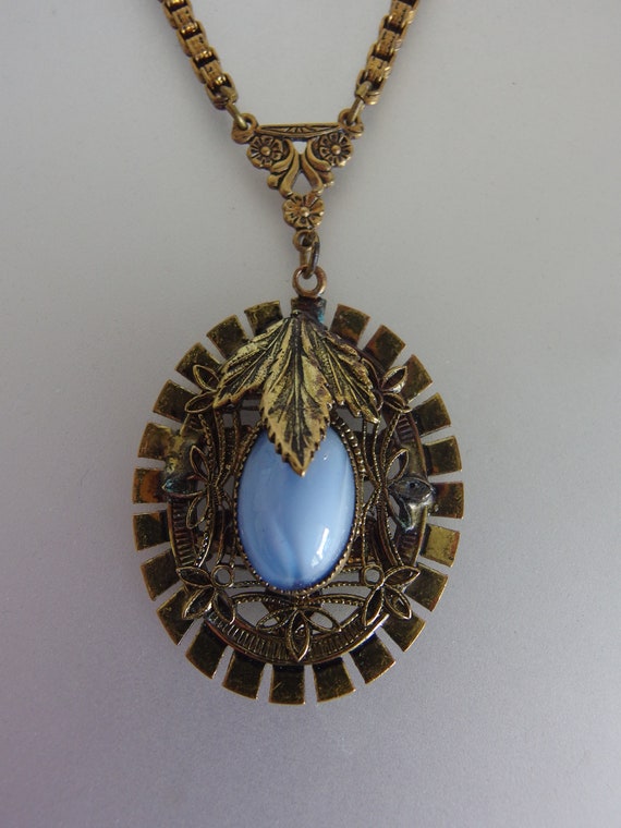 Vintage 1930's Art Deco Blue Pendant Necklace - image 9