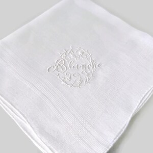Vintage 1950's White on White Embroidered Name Blanche Hankie