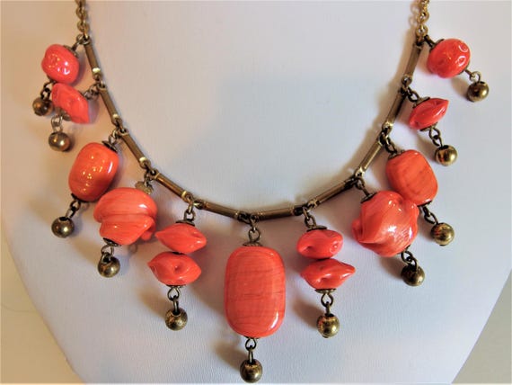 Vintage Victorian Style Faux Coral Statement Neckl