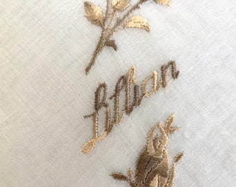 Vintage White Cotton Brown Embroidery "Lillian" Hankie