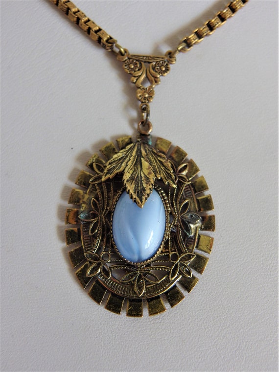 Vintage 1930's Art Deco Blue Pendant Necklace - image 6