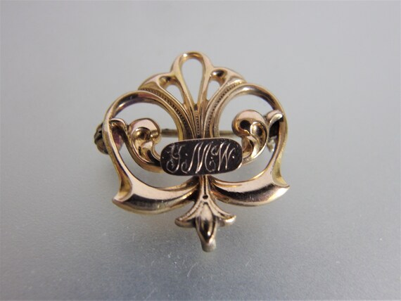 Antique Edwardian 10K GF Watch Pin Monogram JMW B… - image 2