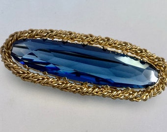 Vintage 1930's Art Deco Blue Glass Brooch.
