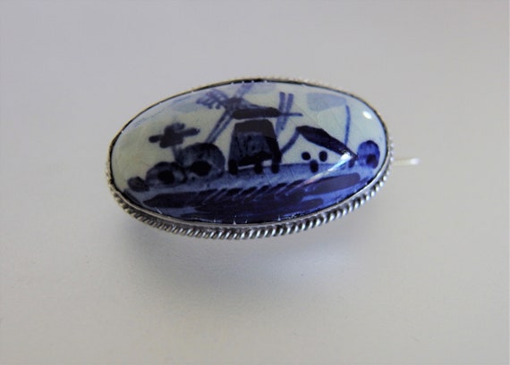 Vintage Oval Delft Porcelain Blue and White Lands… - image 6