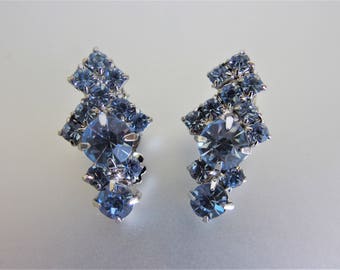 Vintage Baby Blue Glass Rhinestone Earrings