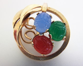 Vintage Fruit Salad Scarab Circle Pin